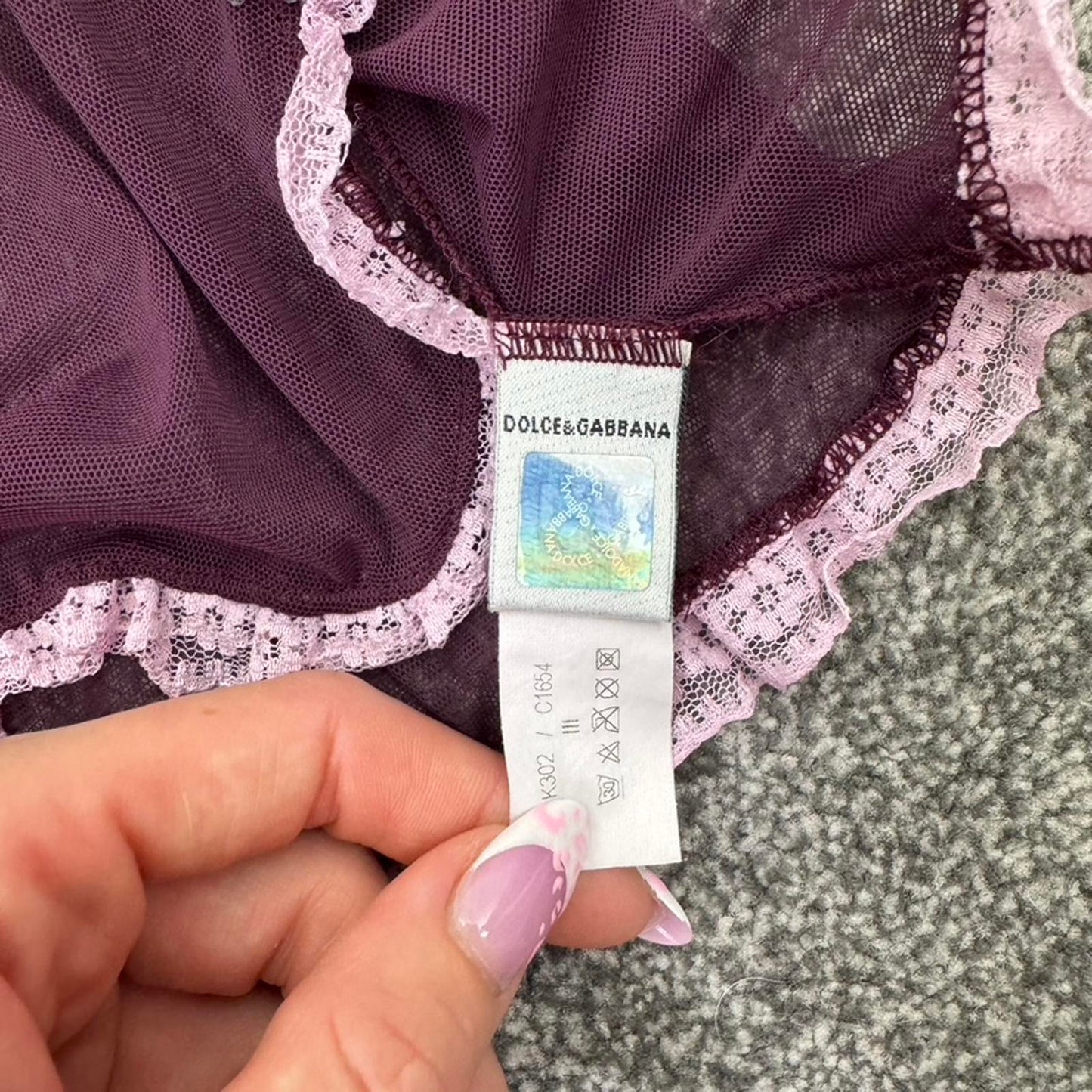 Y2K vintage Dolce & Gabbana mesh chemise night dress sheer purple frill bow