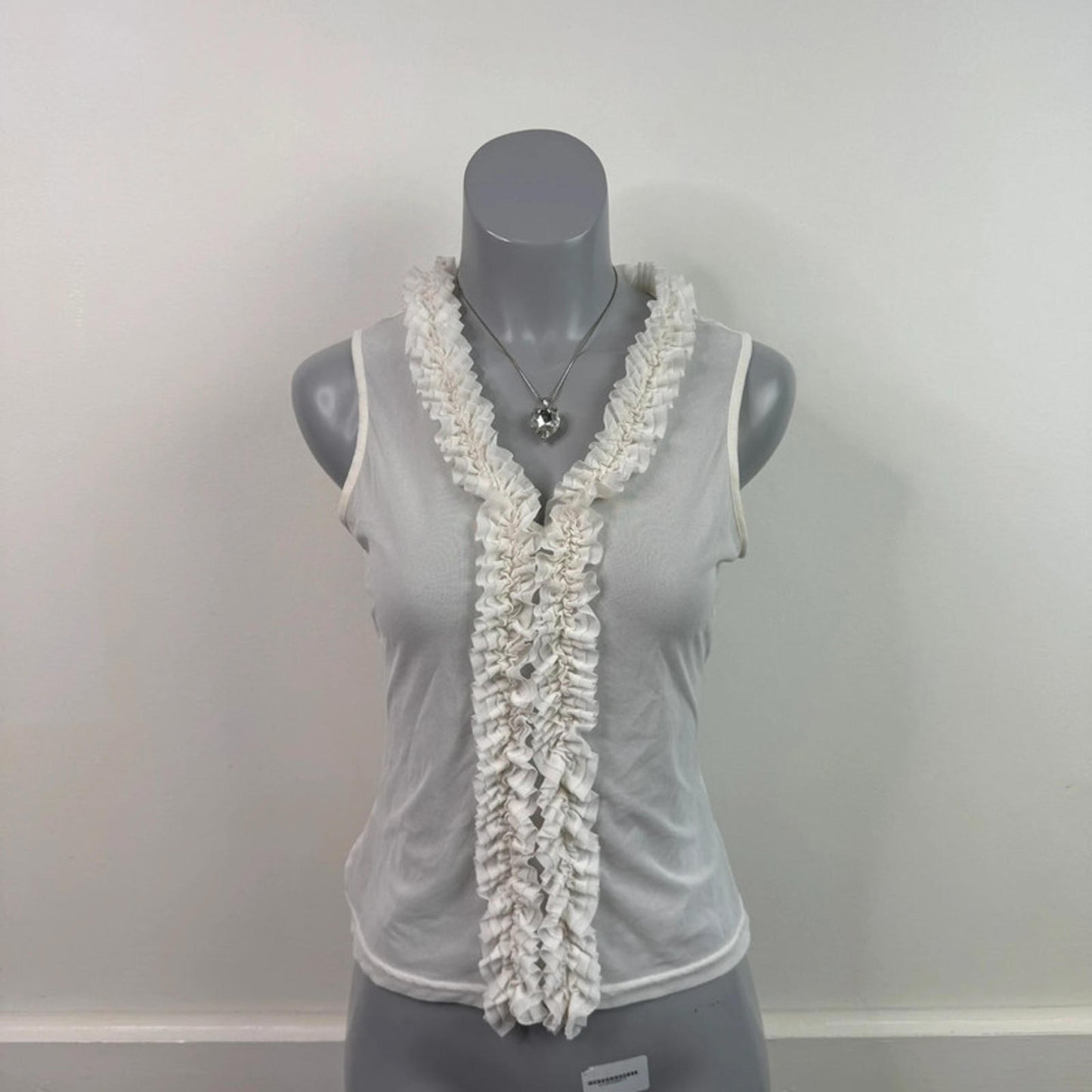 Y2K vintage lace sheer frilly tank top