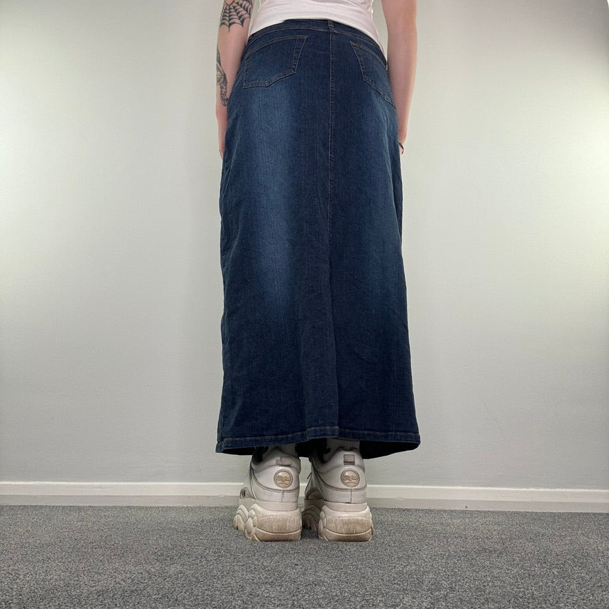 Y2K faded denim maxi skirt