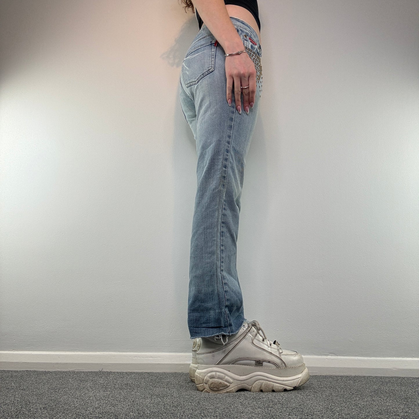 Y2K low rise studded bootcut jeans