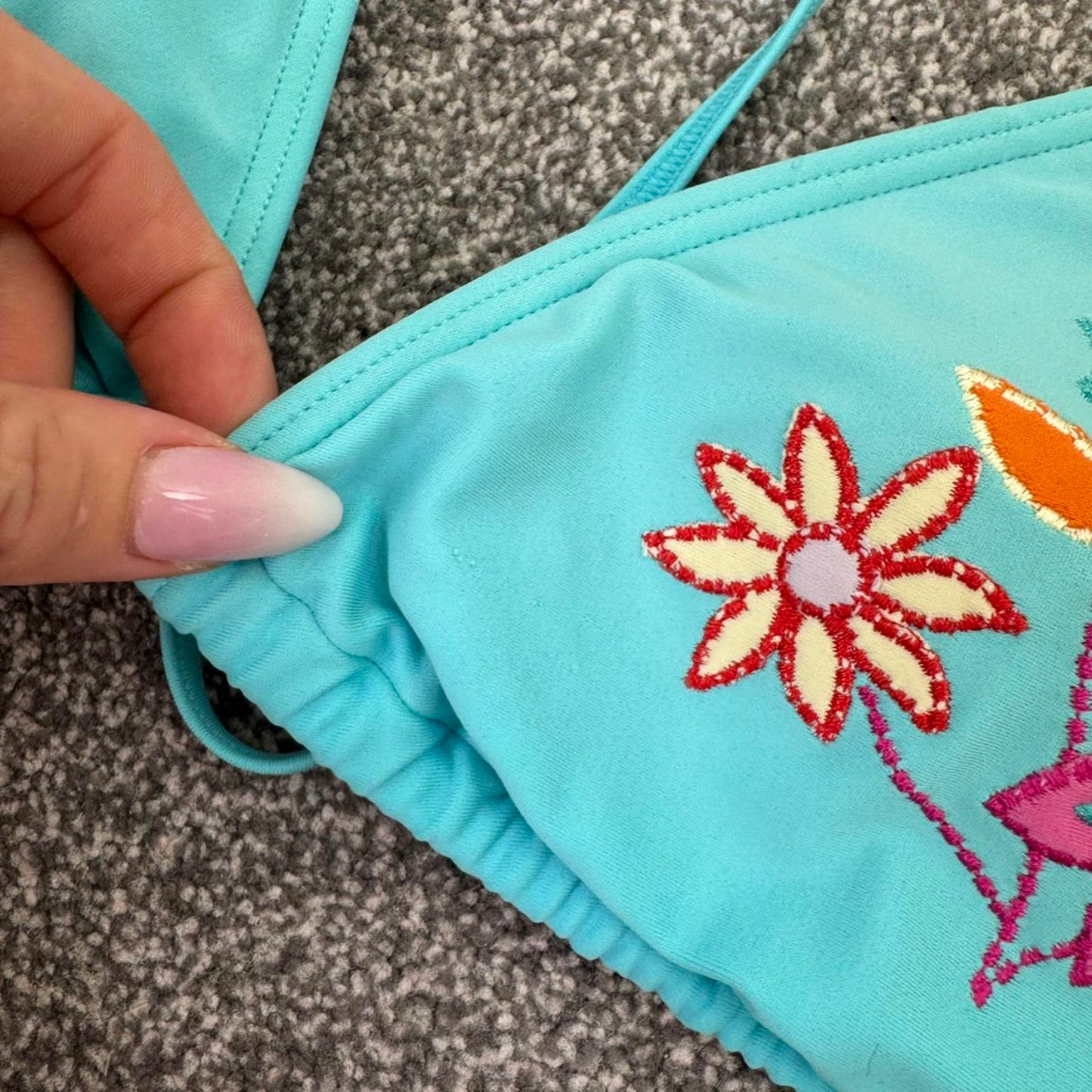 Y2K vintage halter neck bikini top floral embroidery blue padded bust