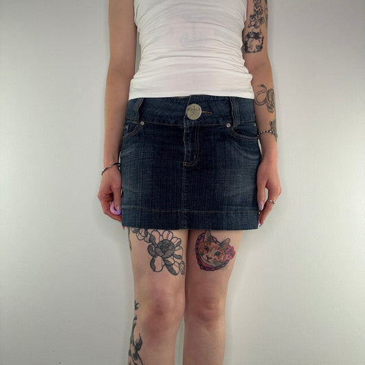 Y2K low rise dark denim mini skirt