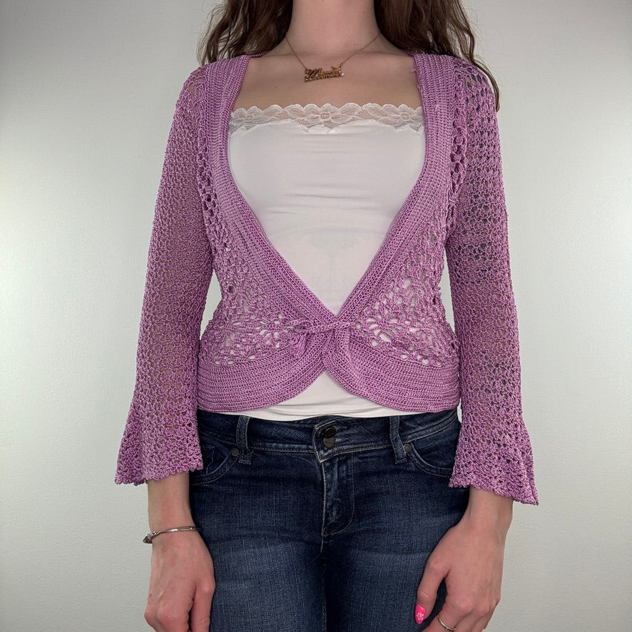 Y2K flare sleeve crochet cardigan