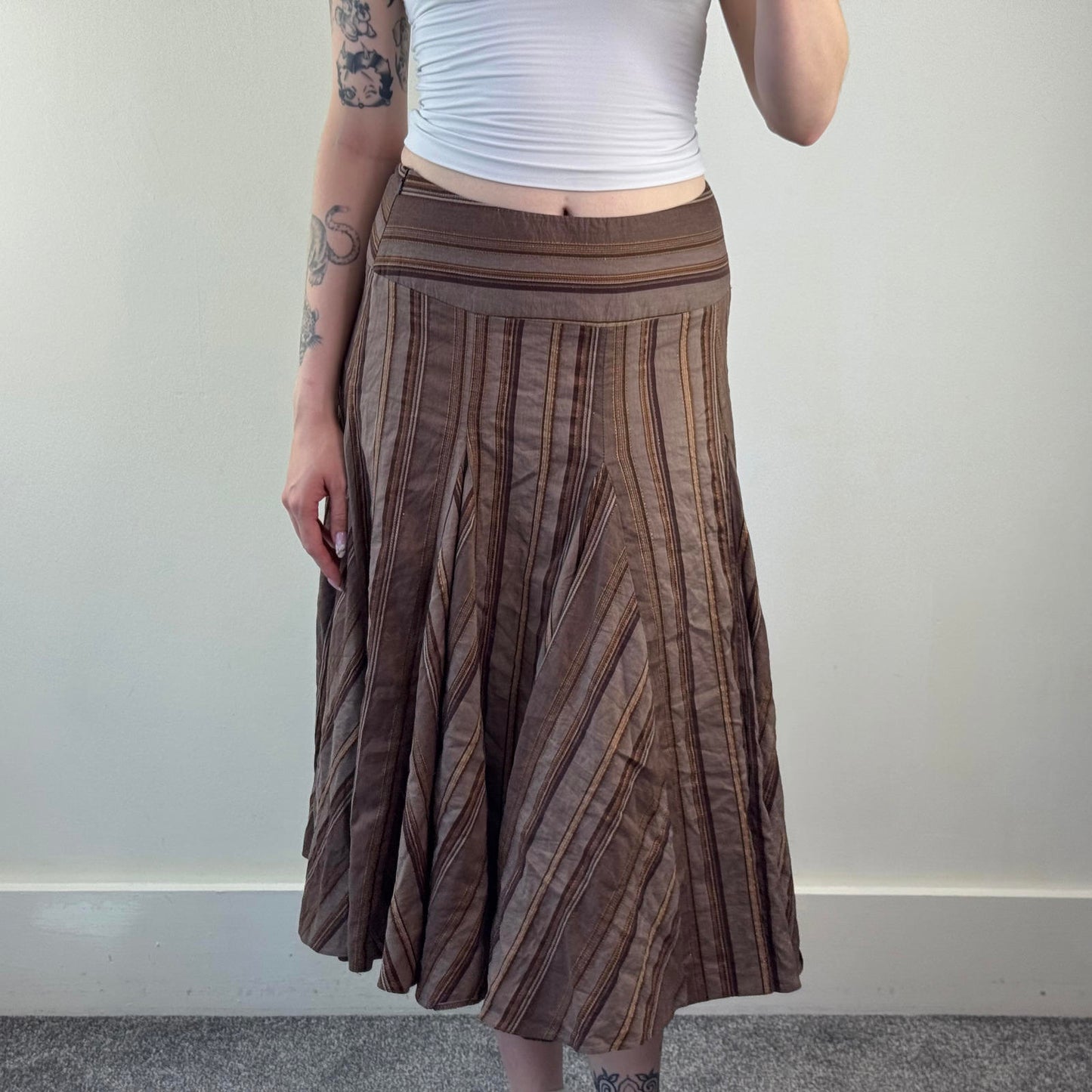 Y2K vintage stripe maxi skirt a line stripy pinstripe light dark brown