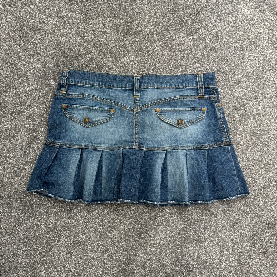 Y2K vintage low rise skirt mini denim half pleated faded stretchy cargo short