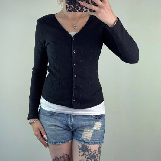 Y2K vintage button up rose embroidery cardigan v neck long sleeve floral black