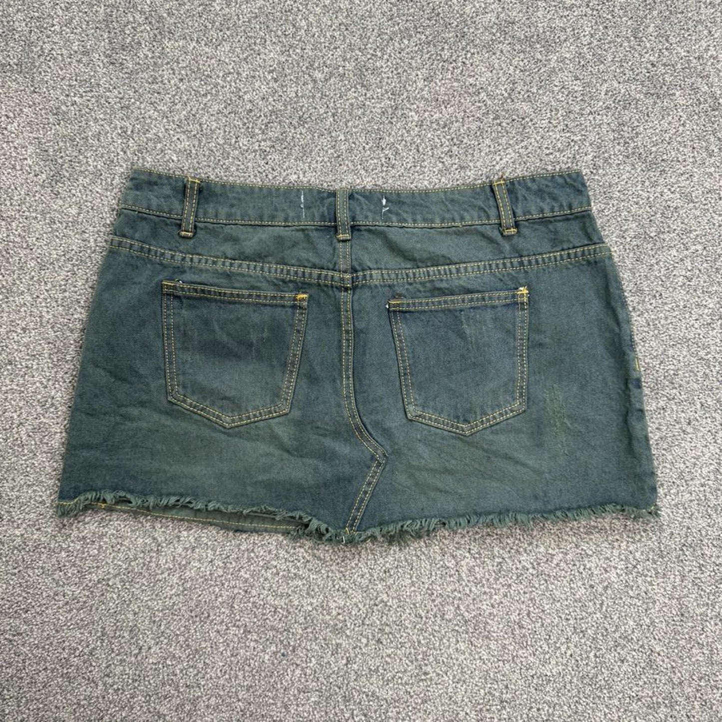 Y2K vintage low rise fraying hem mini skirt dark denim wash archive