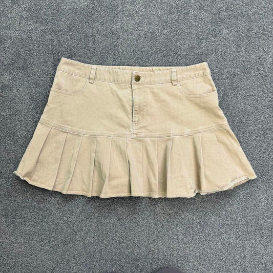 Y2K vintage Bay low rise pleated denim mini skirt beige size 14