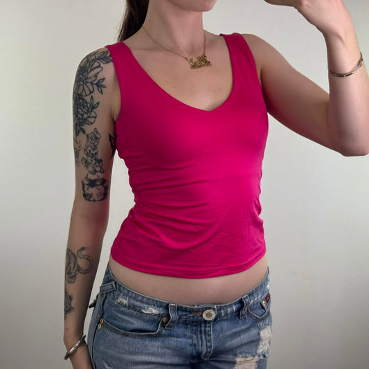 Y2K vintage Oasis slinky v neck tank top cropped short length fitted stretchy