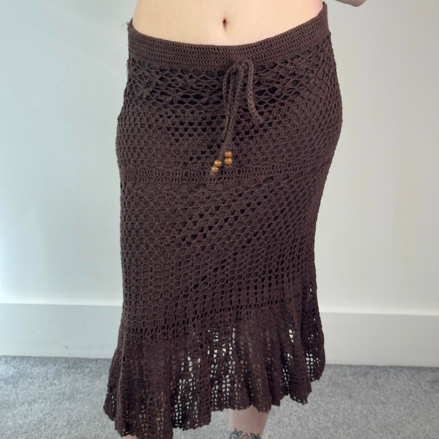 Y2K vintage floral crochet midi skirt fishtail beaded summer holiday festival