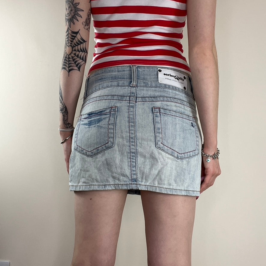 Y2K contrast stitching denim mini skirt