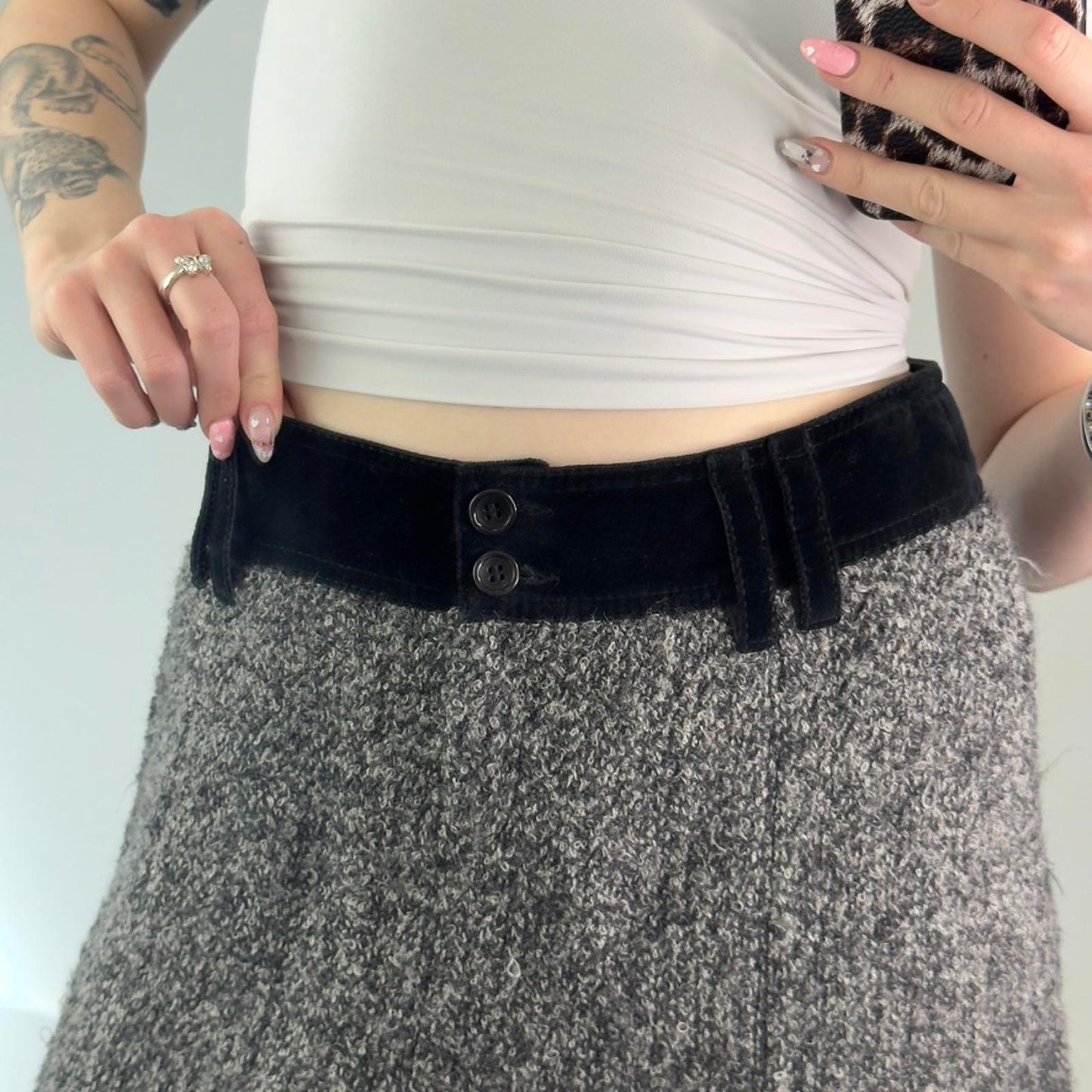 Armani Collezioni midi skirt wool a line velvet trim waistband office formal