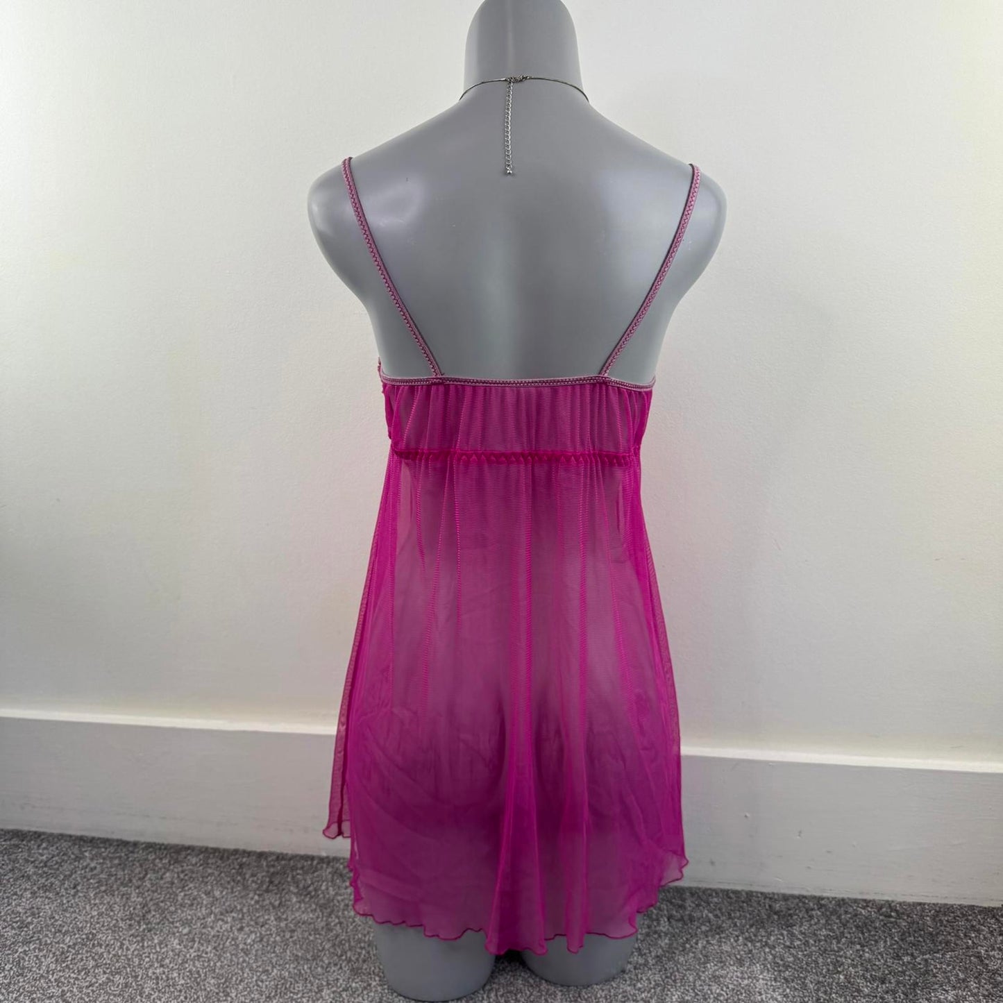 Y2K vintage mesh sheer babydoll pink dress strappy 3D rose floral mini short