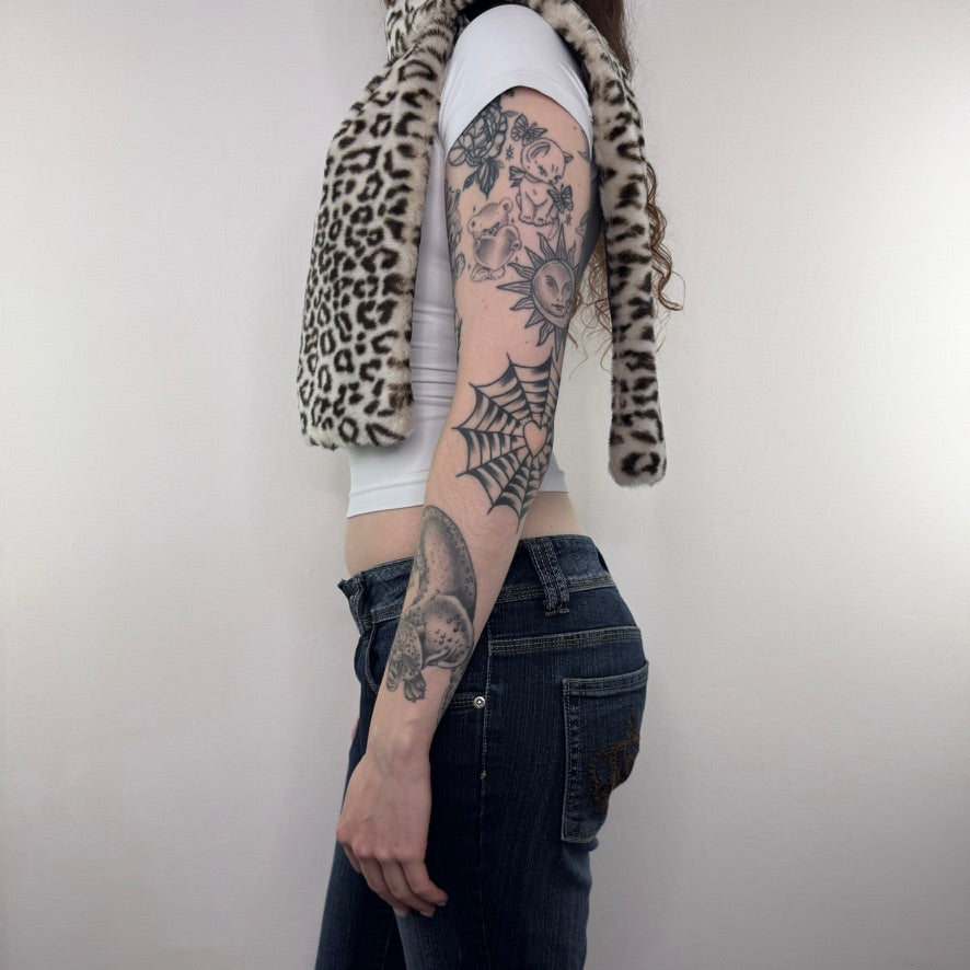 Y2K vintage faux fur leopard scarf