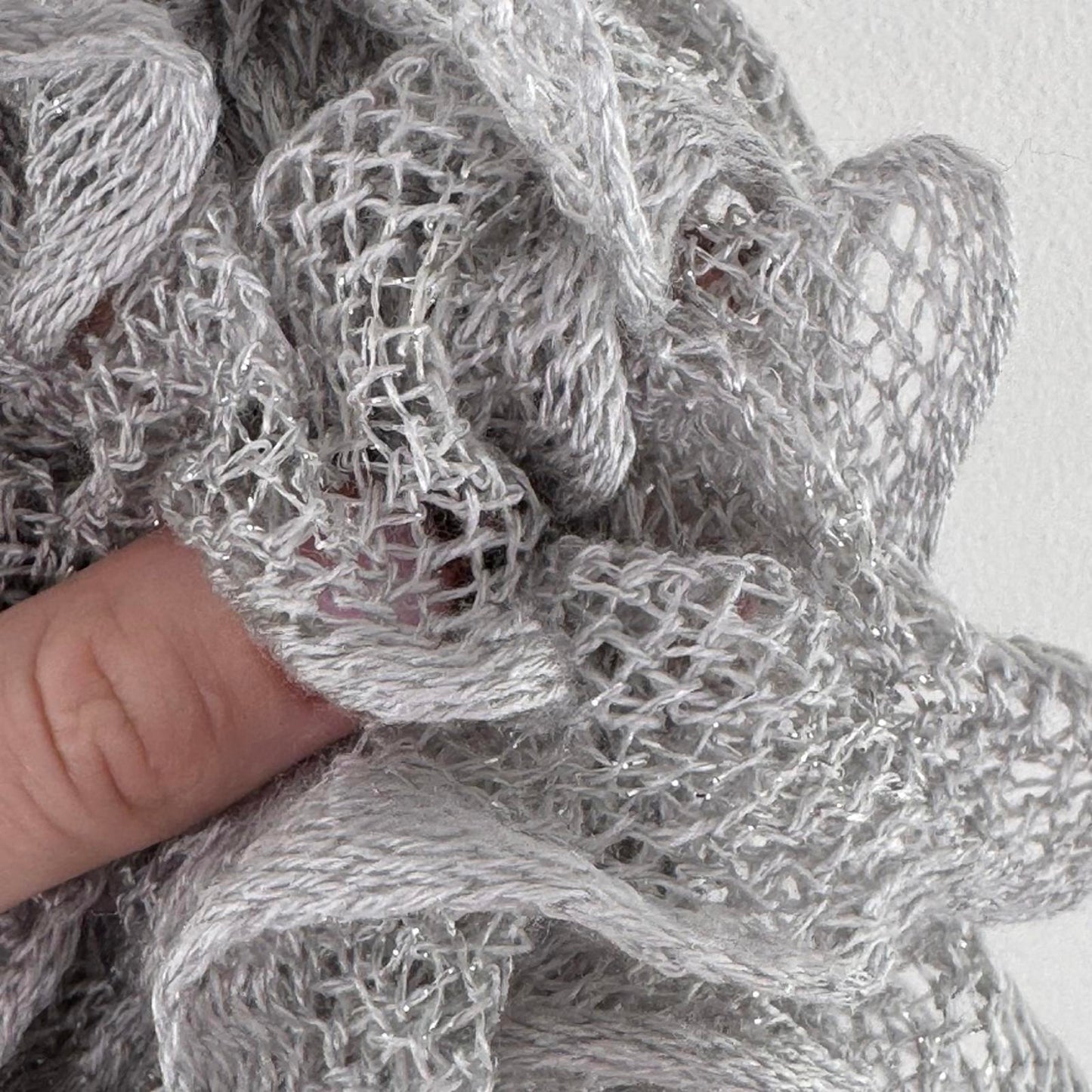 Y2K vintage knitted scarf ruffle layered sparkly grey glitter silver