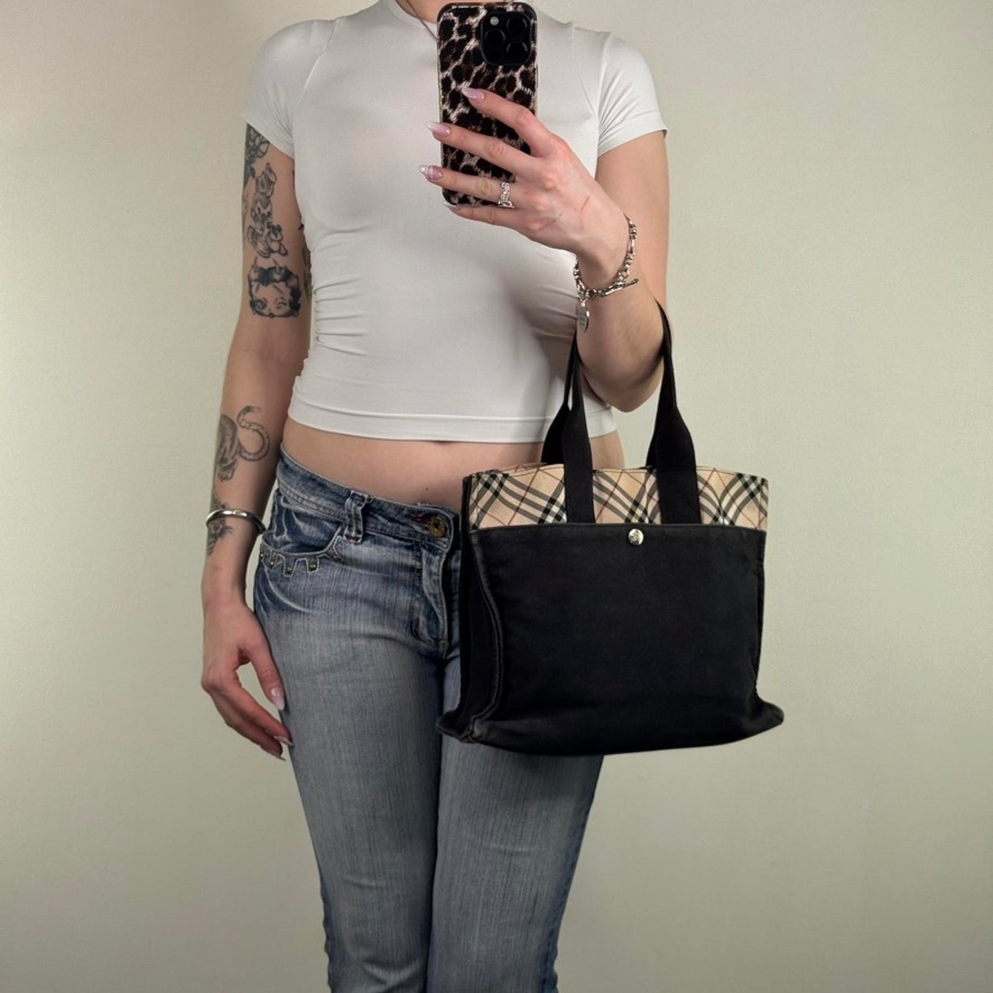 Y2K vintage Burberry Blue Label canvas small shoulder bag tote nova check black