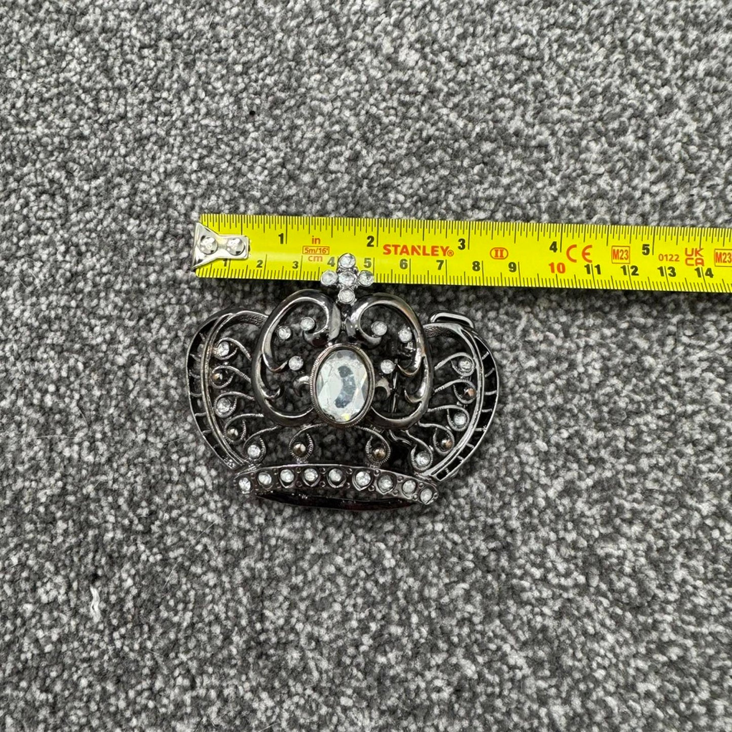 Y2K vintage belt buckle silver rhinestone crown mcbling embellished chunky cross