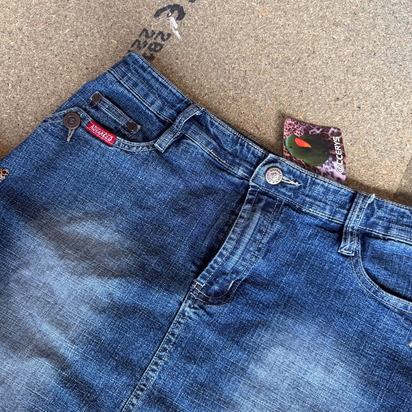 Y2K vintage faded denim midi skirt knee length mid blue