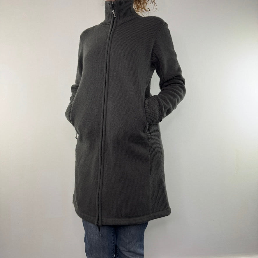Y2K vintage Bench knit long length zip up fitted cardigan