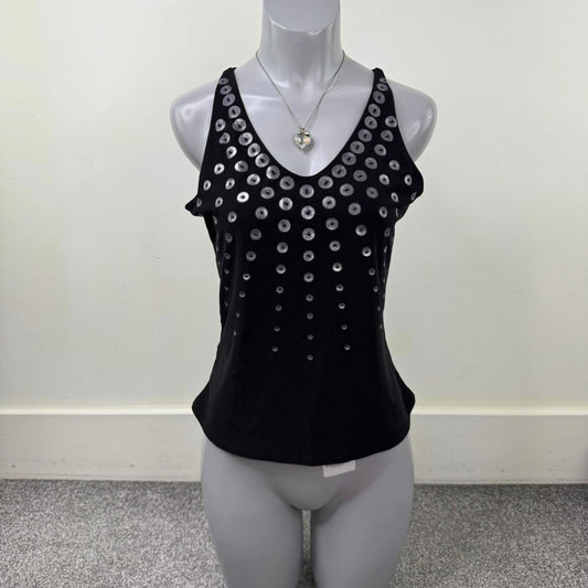 Y2K vintage slinky pattern tank top racerback v neck fitted stretchy o ring
