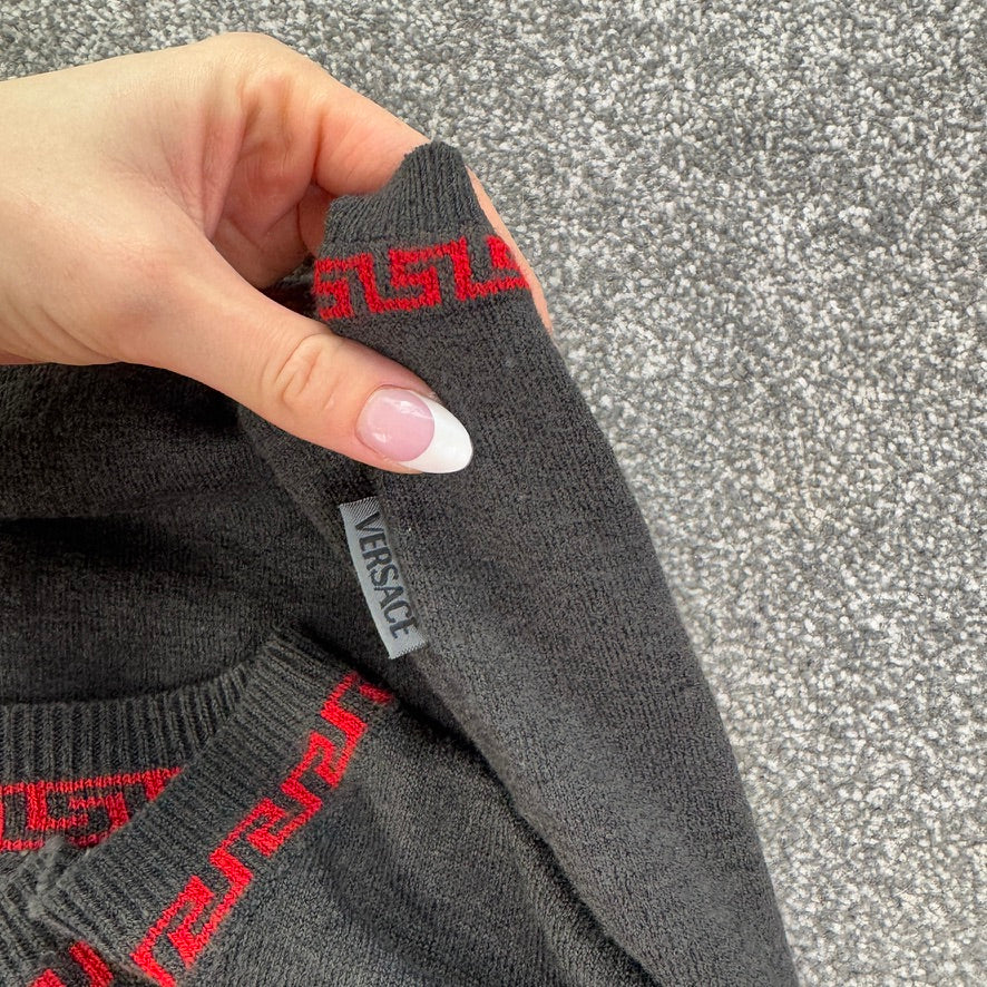 Vintage Versace Jeans Couture grey fine knit v neck jumper