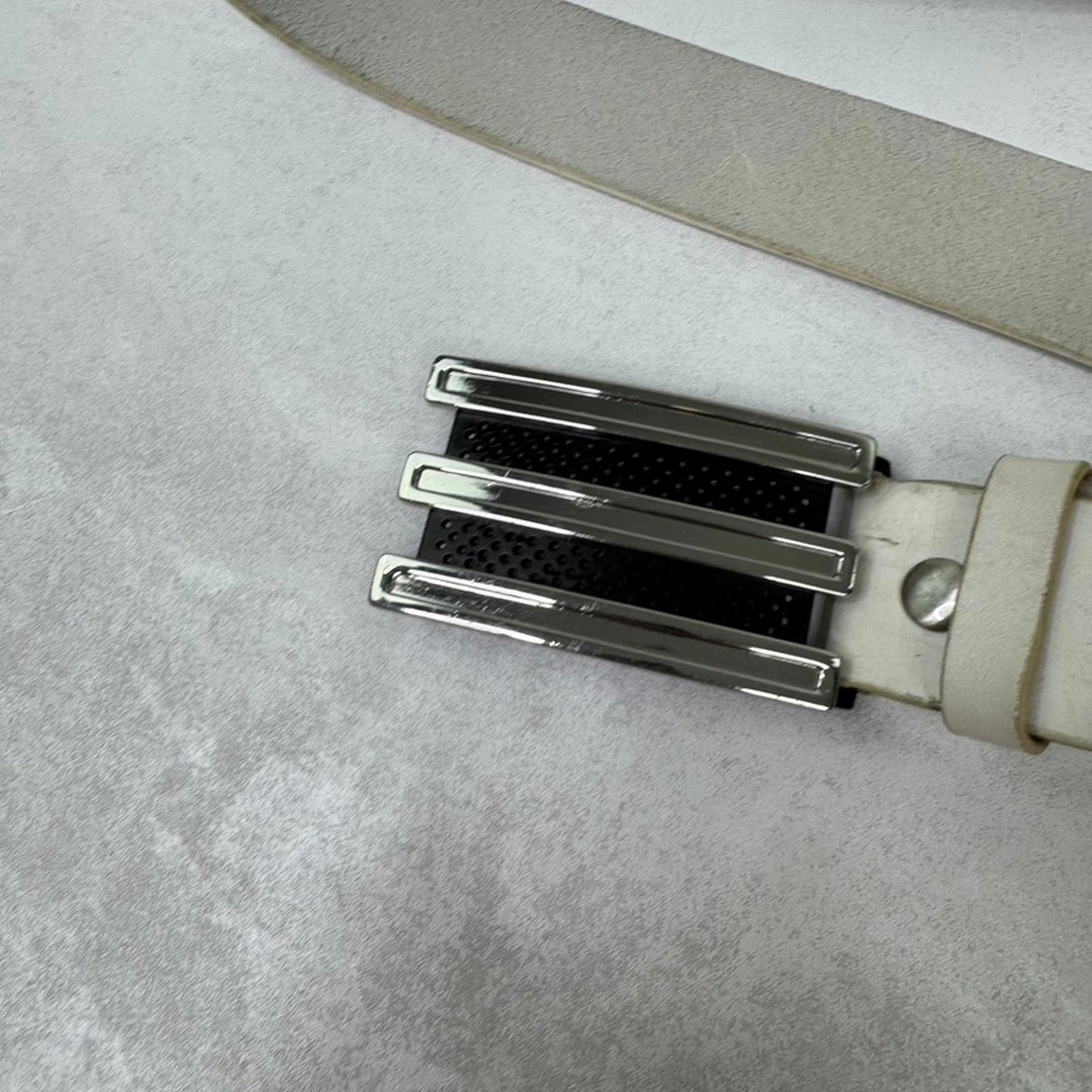 Y2K vintage Adidas genuine full grain leather belt silver buckle white