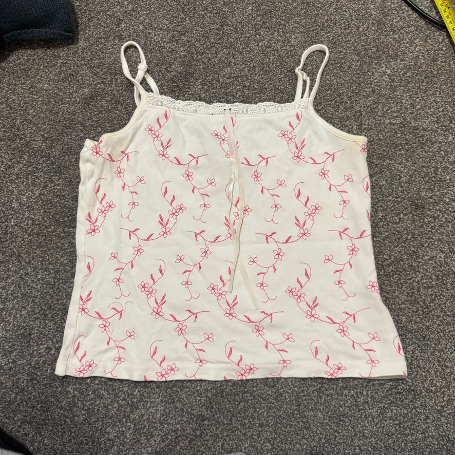 Y2K vintage floral cami embroidered bow top