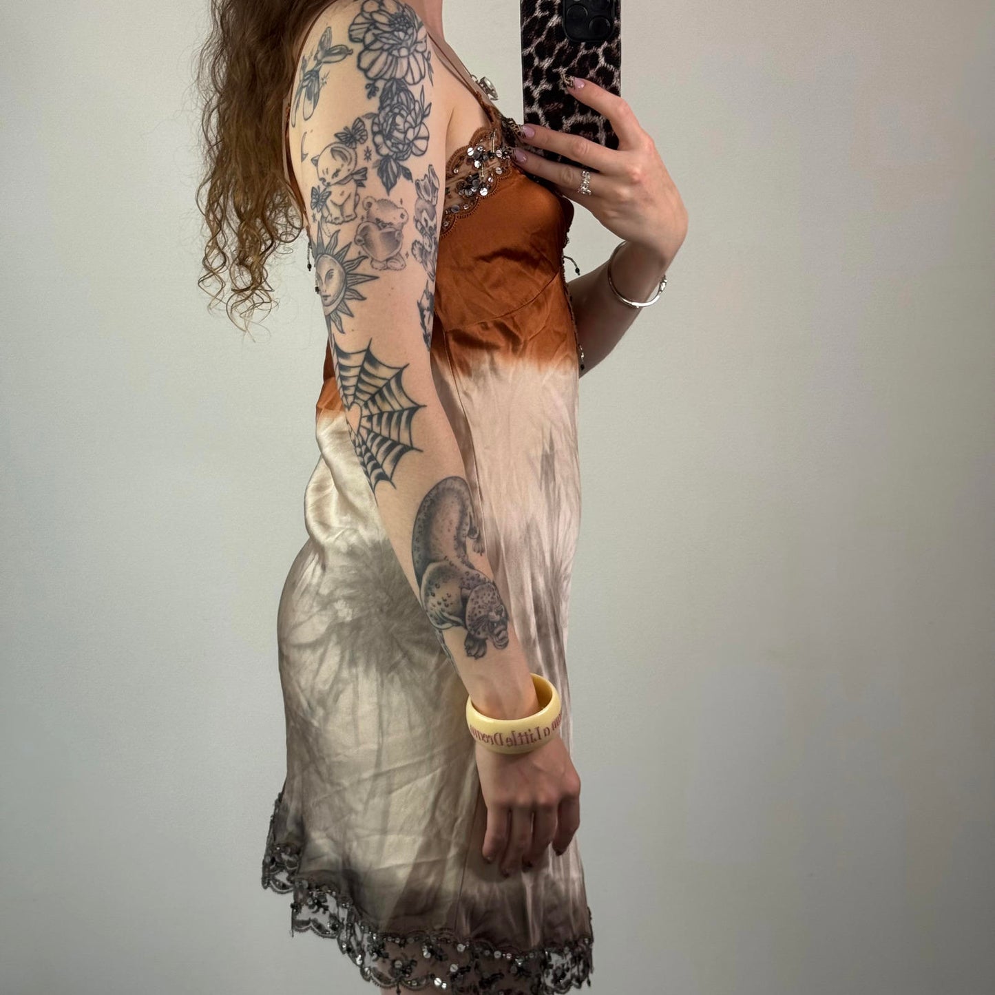 Y2K vintage Pinko 100% silk ombre sequin beaded embellished mini dress lace trim