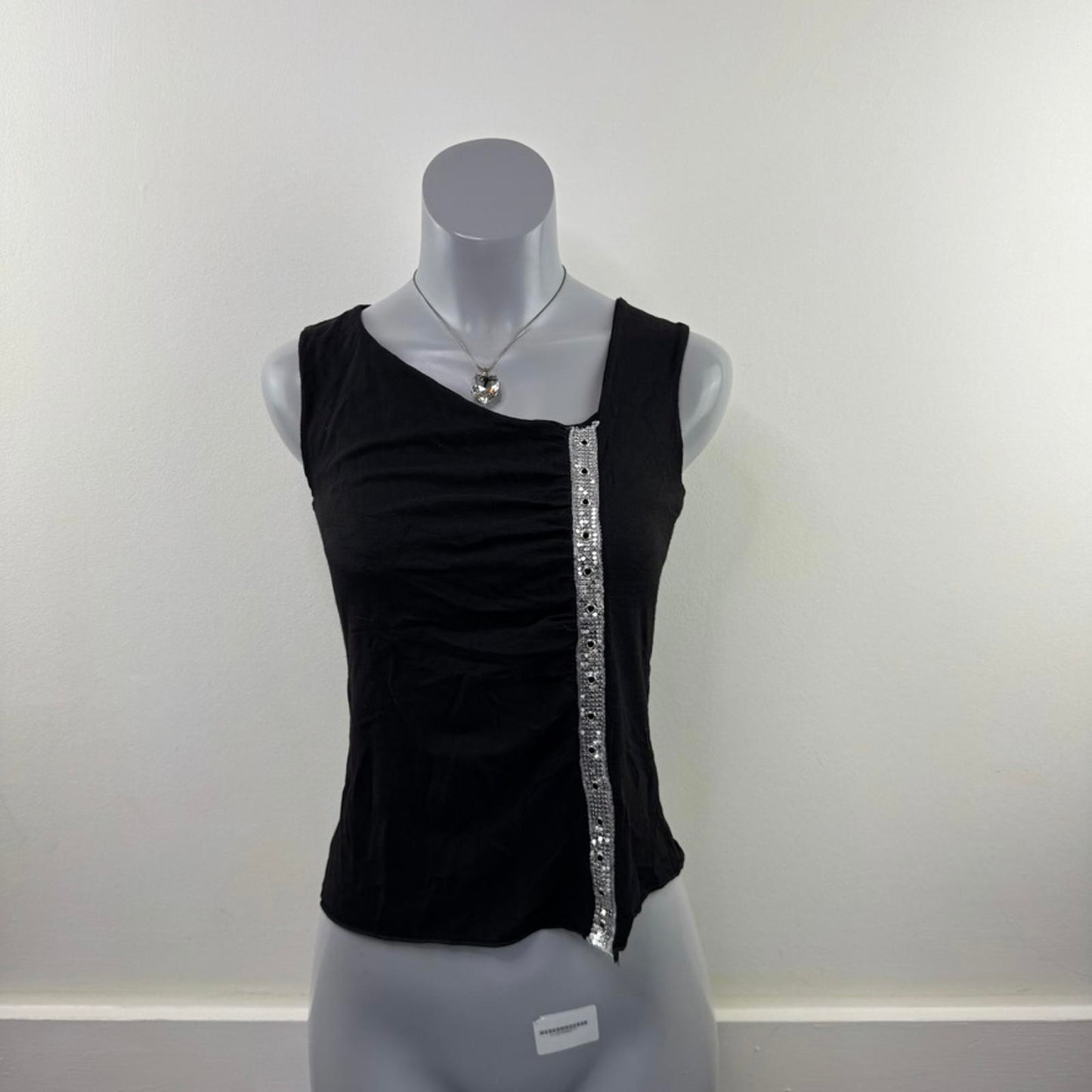 Y2K vintage Morgan De Toi tank top asymmetrical neckline ruched silver