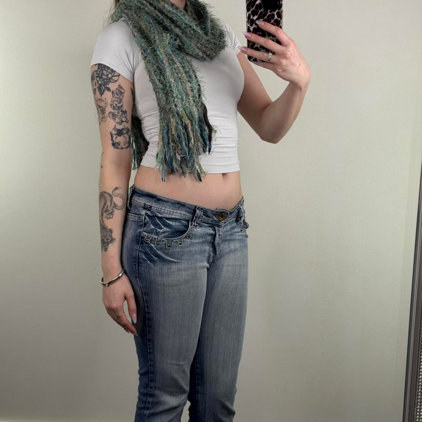 Y2K vintage Per Una scarf wool blend multi soft fluffy dark blue tones