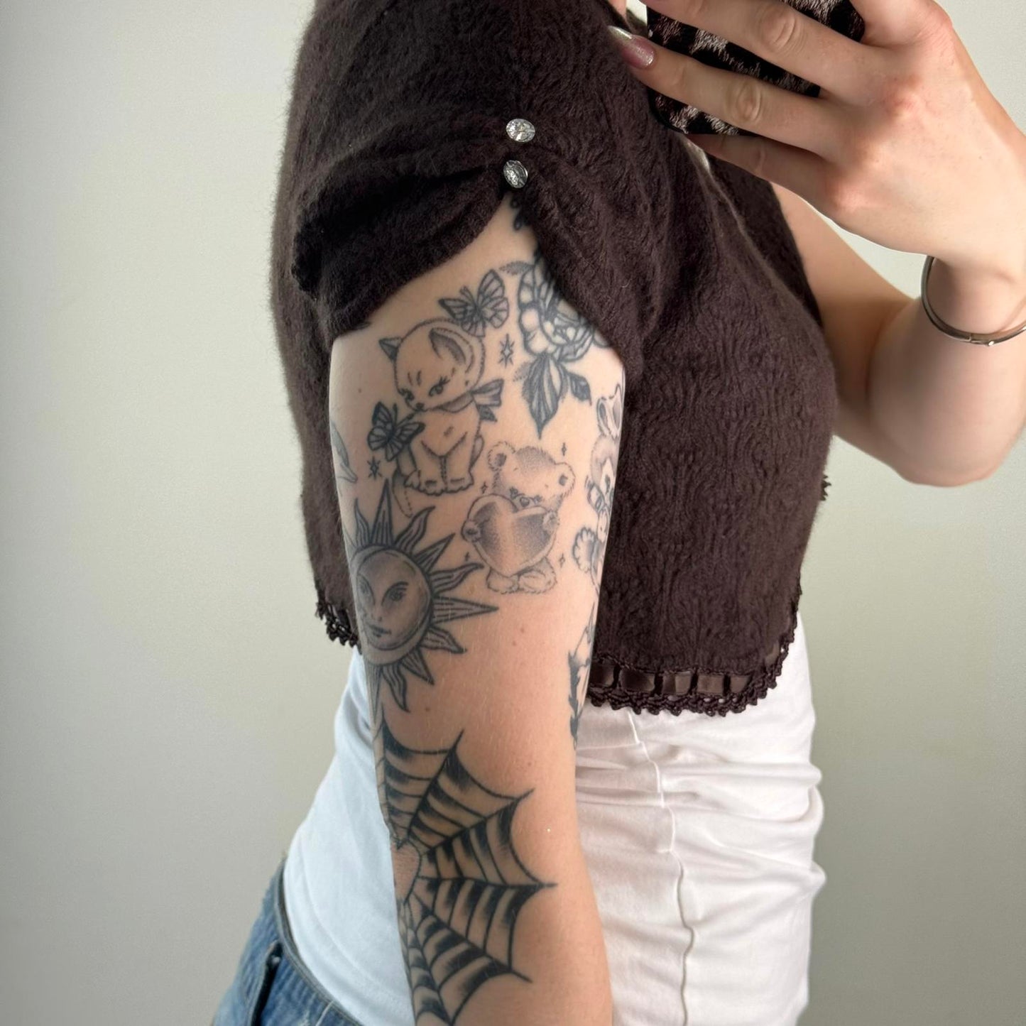 Y2K vintage Karen Millen cropped short sleeve cardigan button up rhinestone