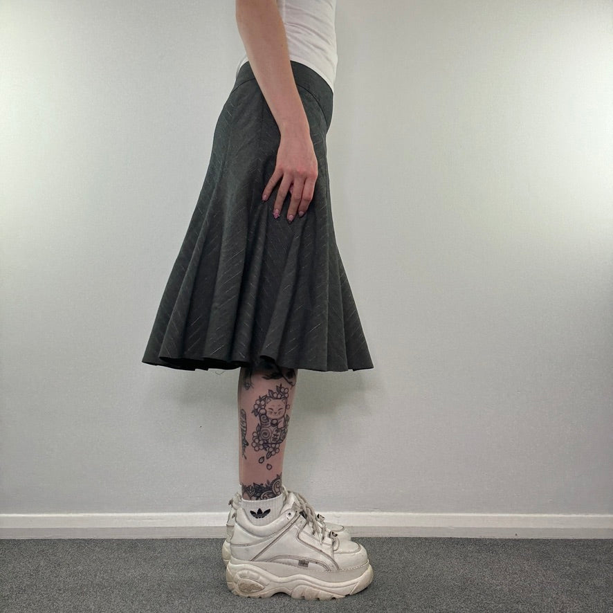 Y2K vintage grey sparkly pinstripe midi skirt