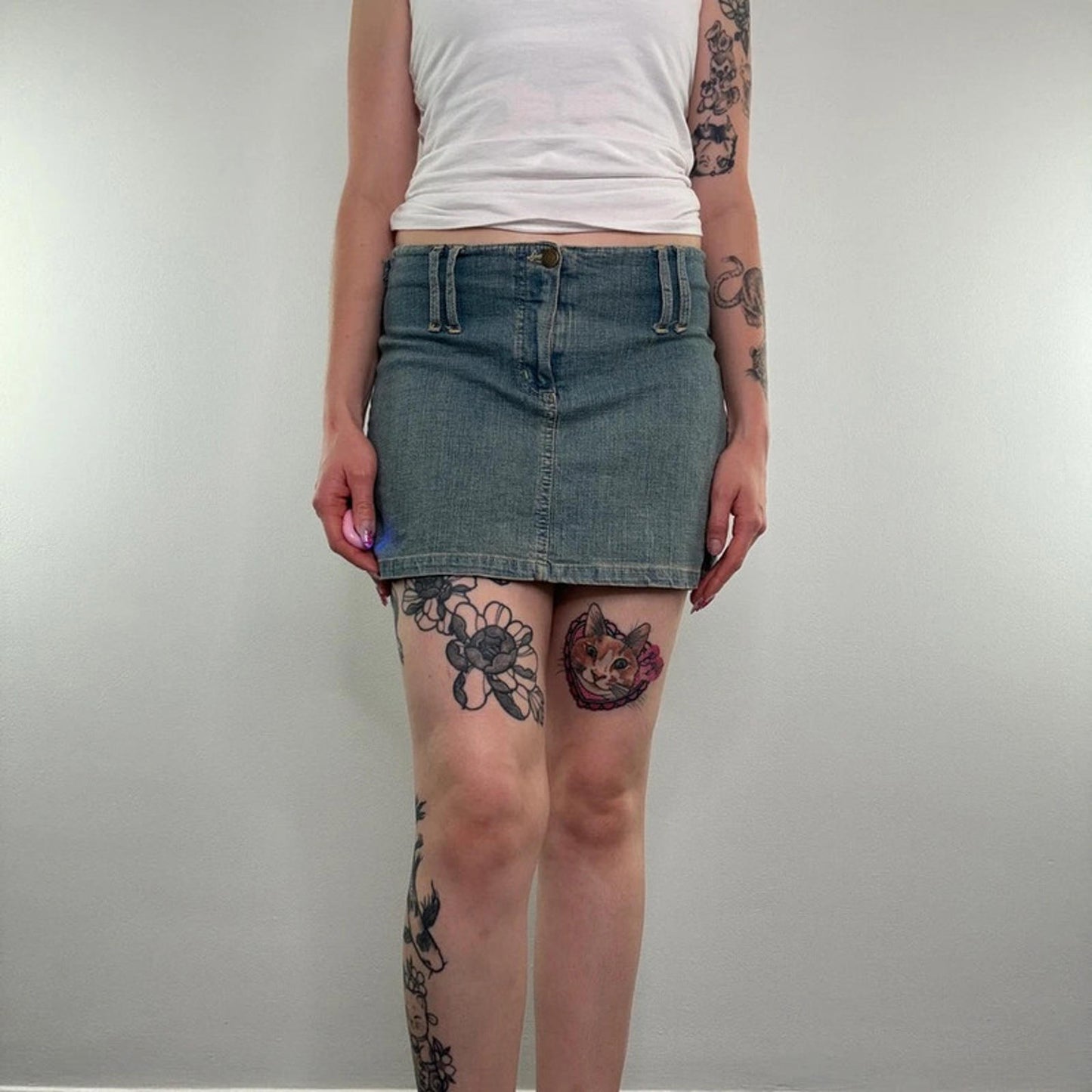 Y2K vintage Jane Norman faded denim mid rise mini skirt light blue wash