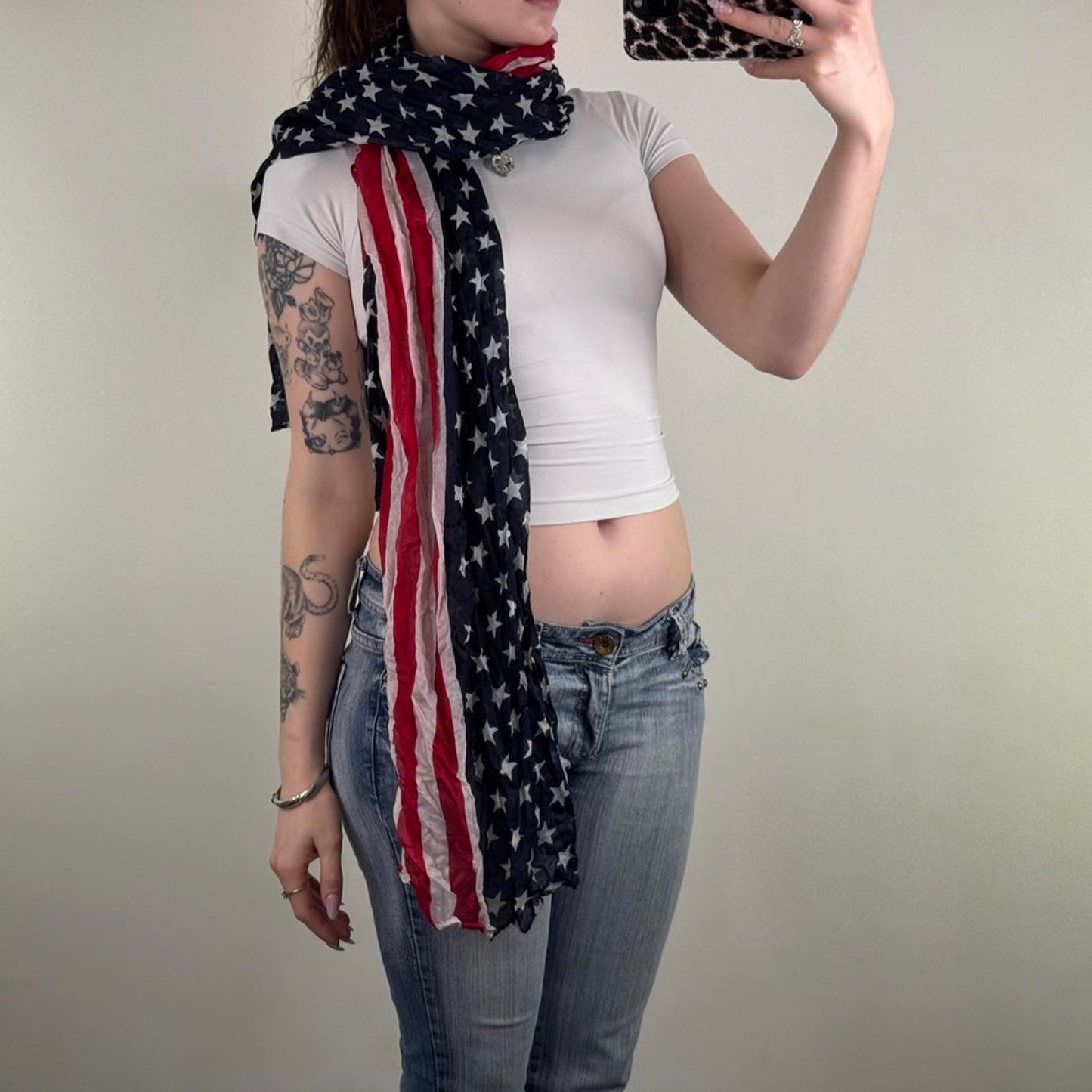 Y2K vintage USA large scarf shawl stars stripes red blue white America unisex