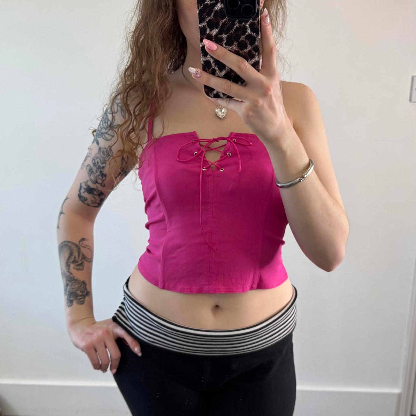 Y2K vintage lace up fitted cami top