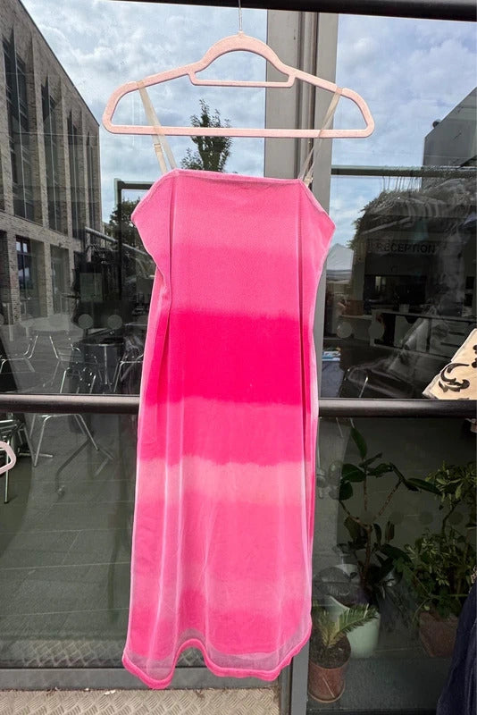 Y2K vintage mesh midi dress ombre pink cleat straps
