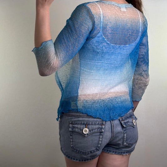 Y2K vintage ombre sheer fine knit cardigan shrug open front 3/4 sleeve