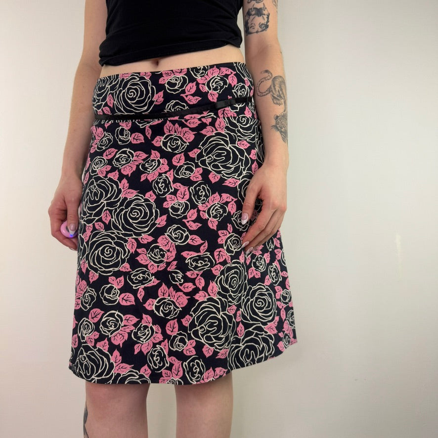 Y2K vintage a line floral floaty midi skirt