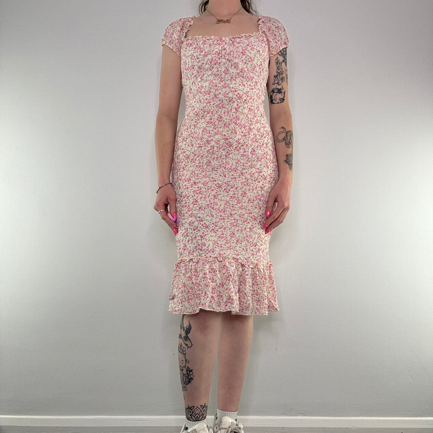 Y2K ditsy floral frilly milkmaid midi dress