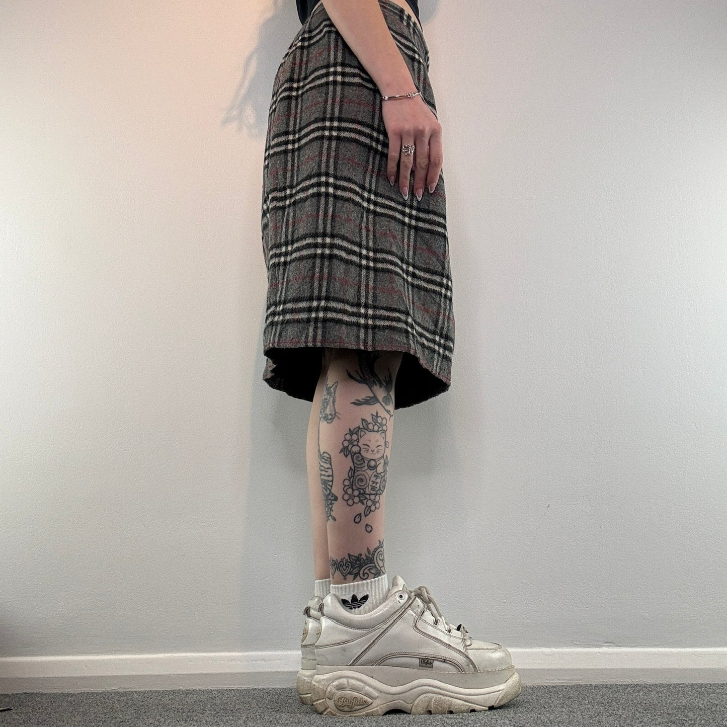 Y2K wool nova check midi skirt