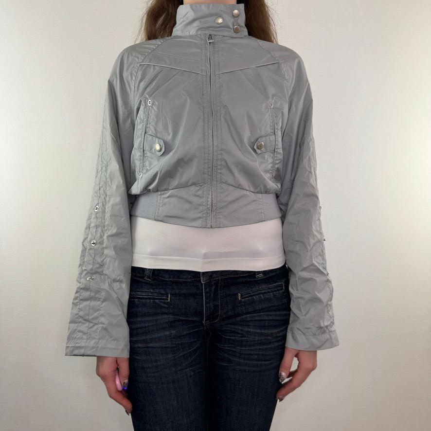 Y2K vintage cropped flare sleeve zip up jacket