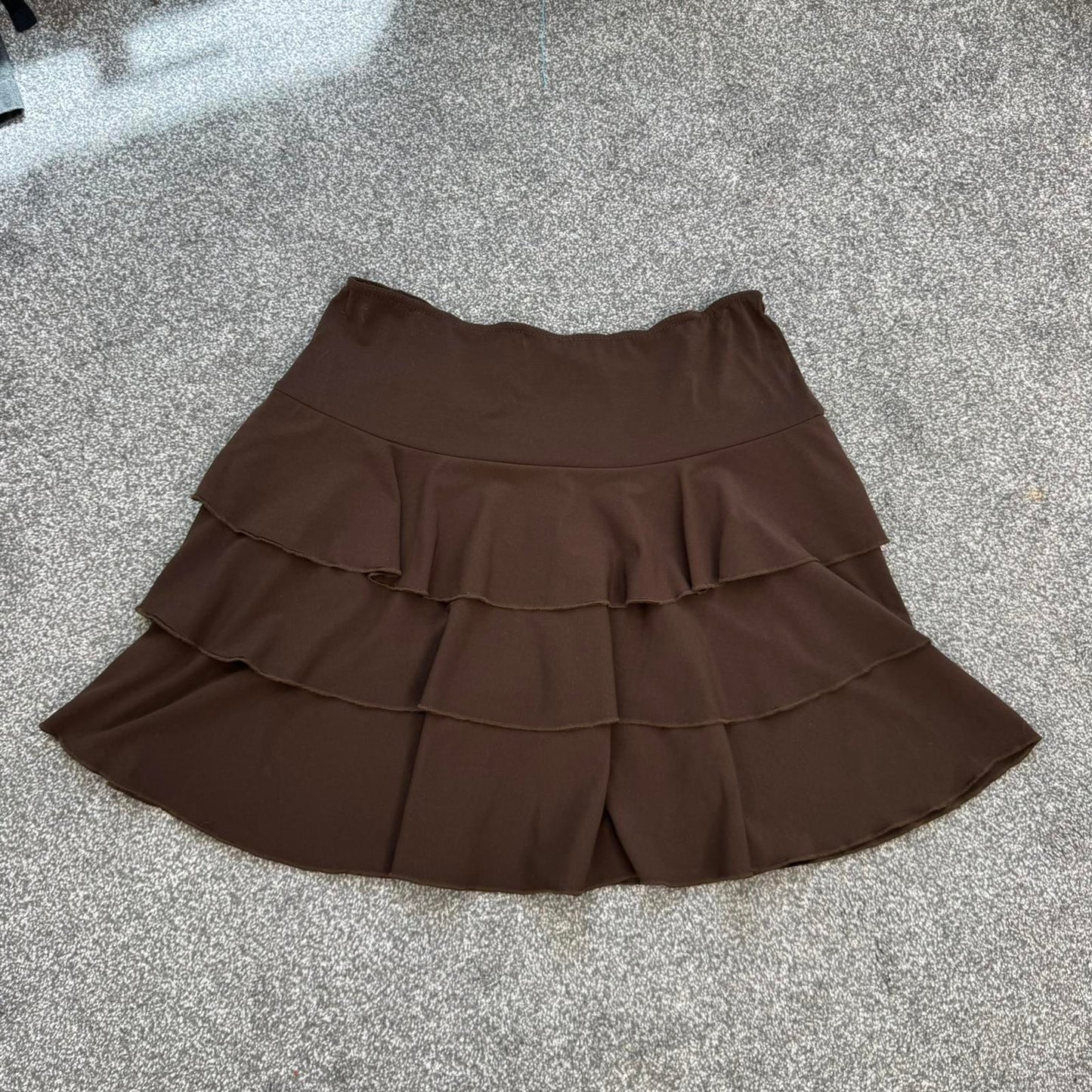 Y2K vintage tiered midi skirt stretchy knee length brown a line