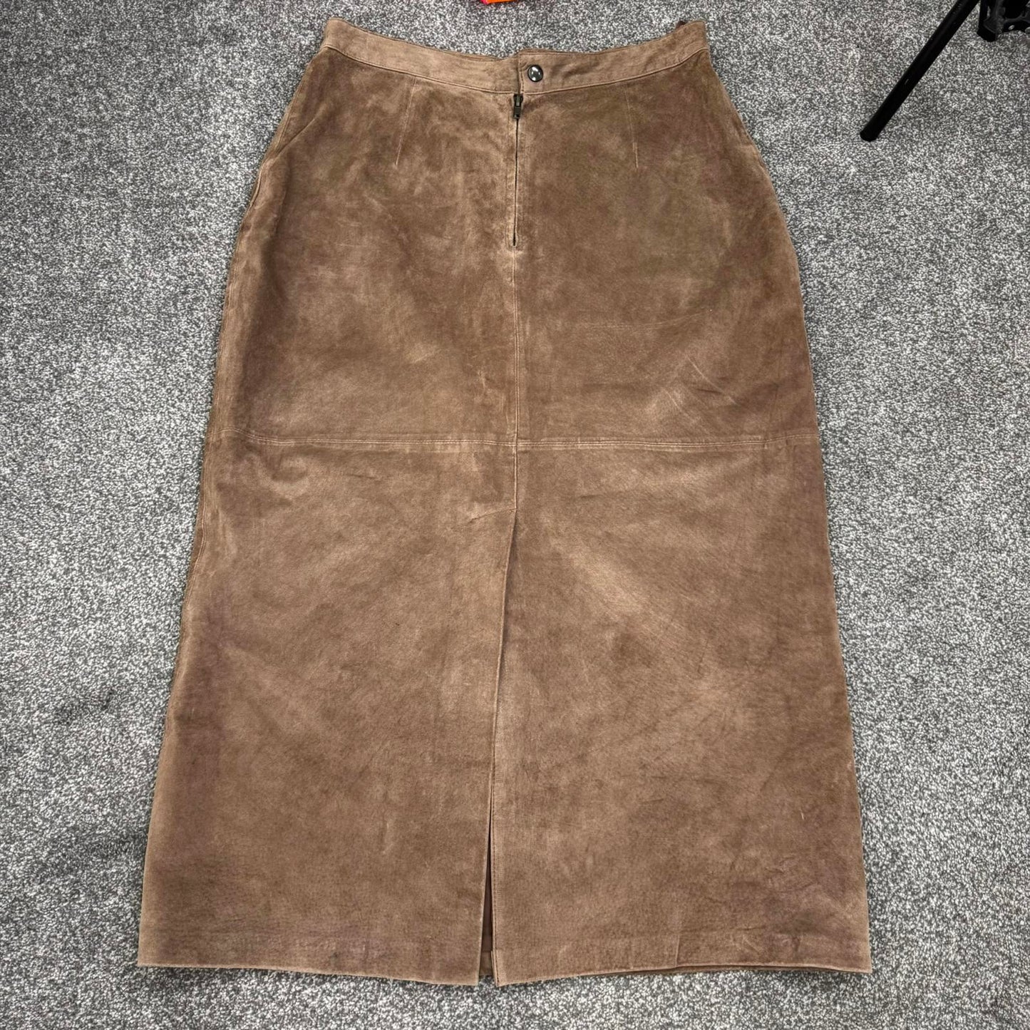 Y2K vintage genuine leather suede maxi skirt a line long full length brown