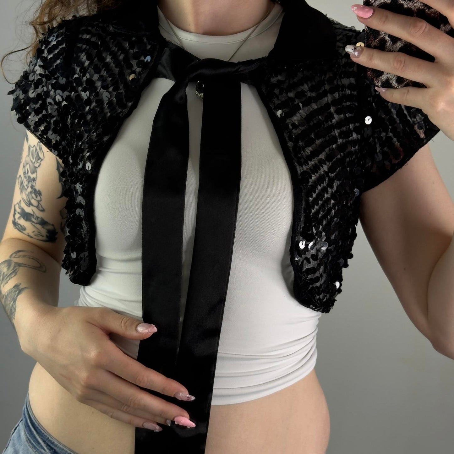 Y2K vintage sequin embellished cardigan cropped short sleeve cape festival party