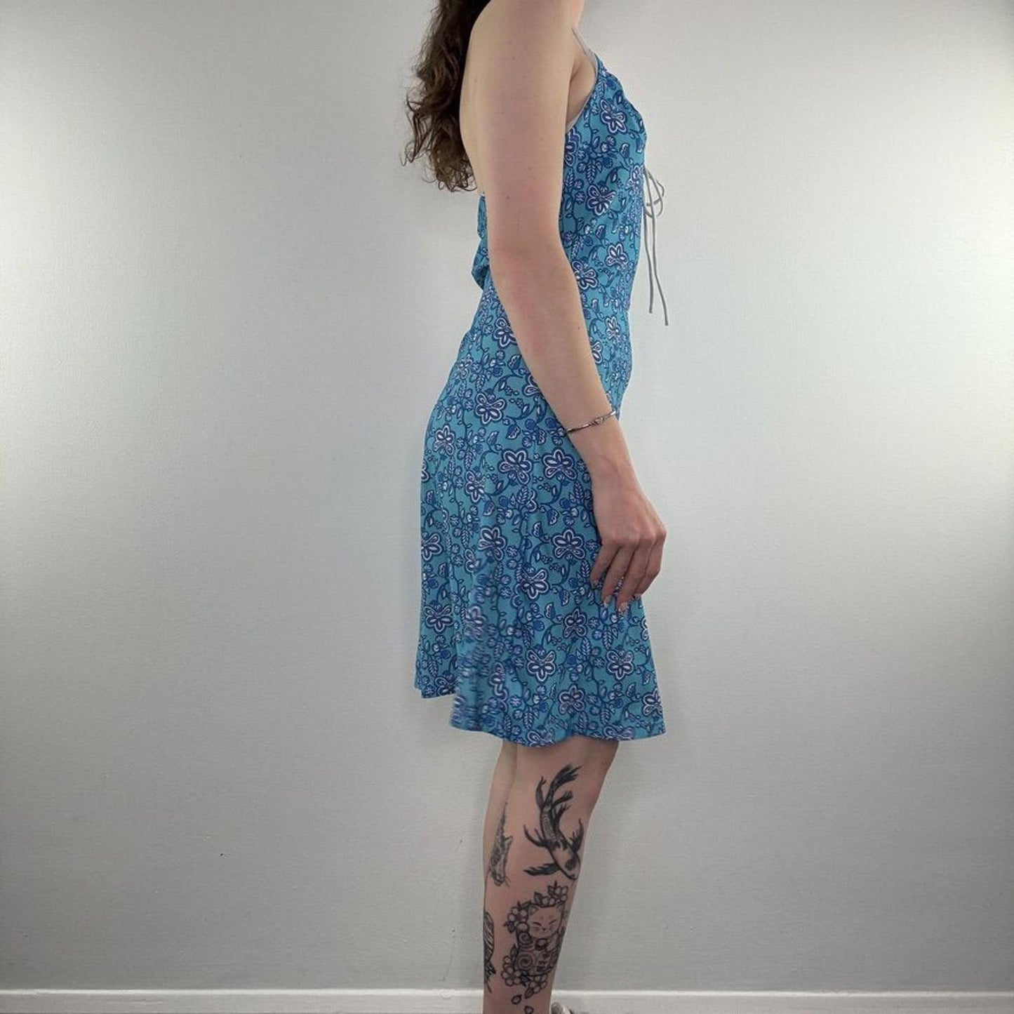 Y2K vintage swim cover up dress halter neck floral pattern midi bow a line