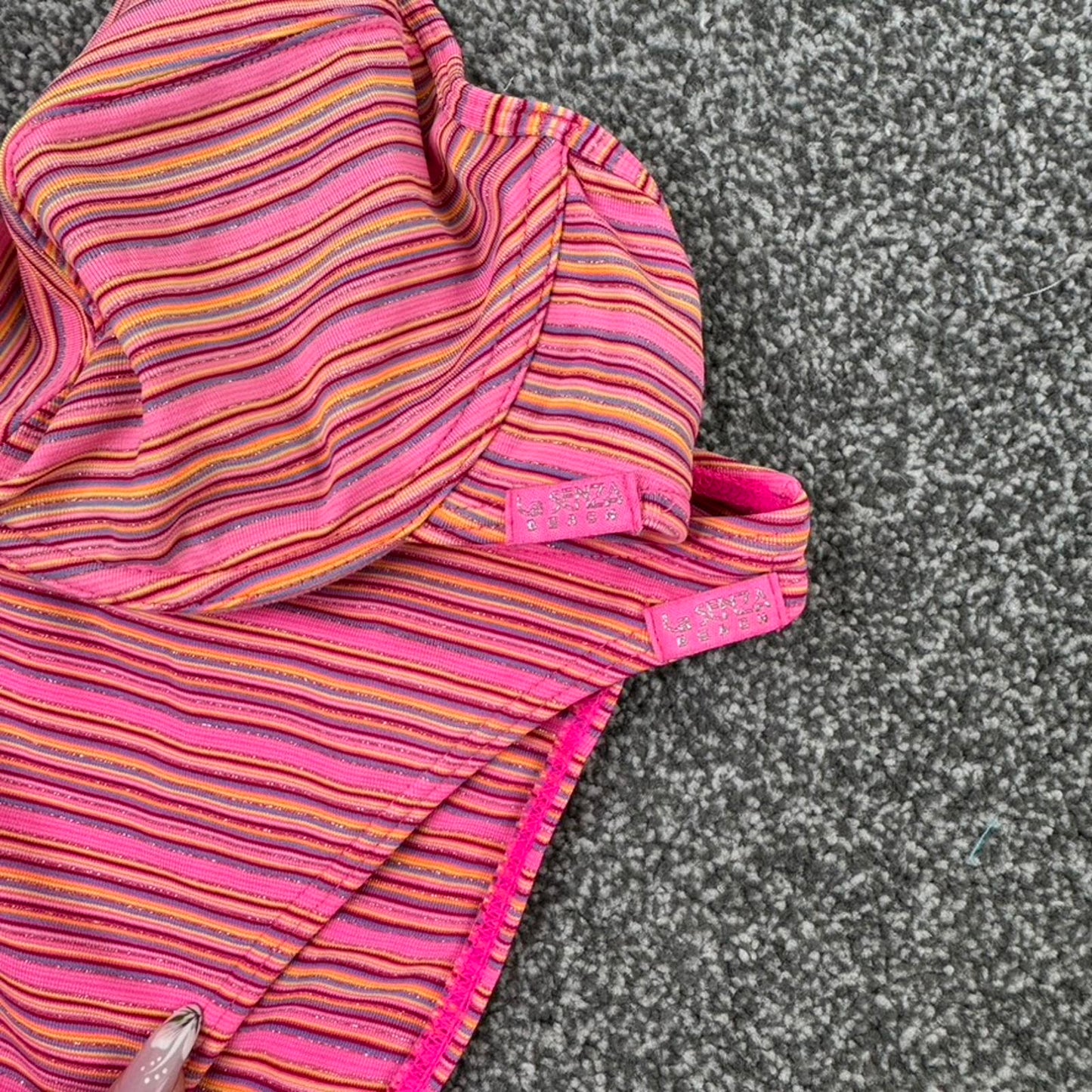 Y2K vintage stripe pink sparkly bikini set matching swimwear orange glittery