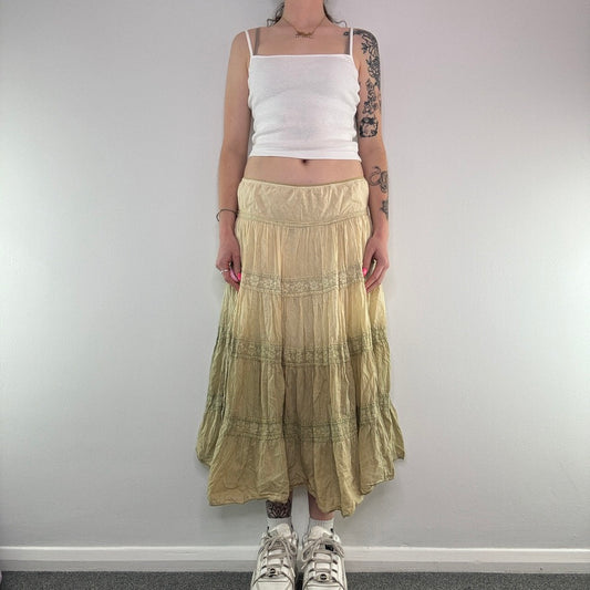 Y2K boho ombre lace trim maxi skirt