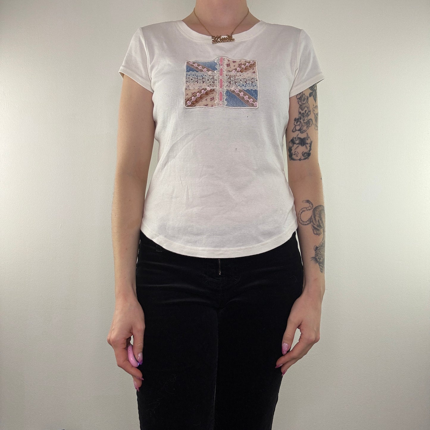 Y2K vintage Union Jack baby tee coquette top