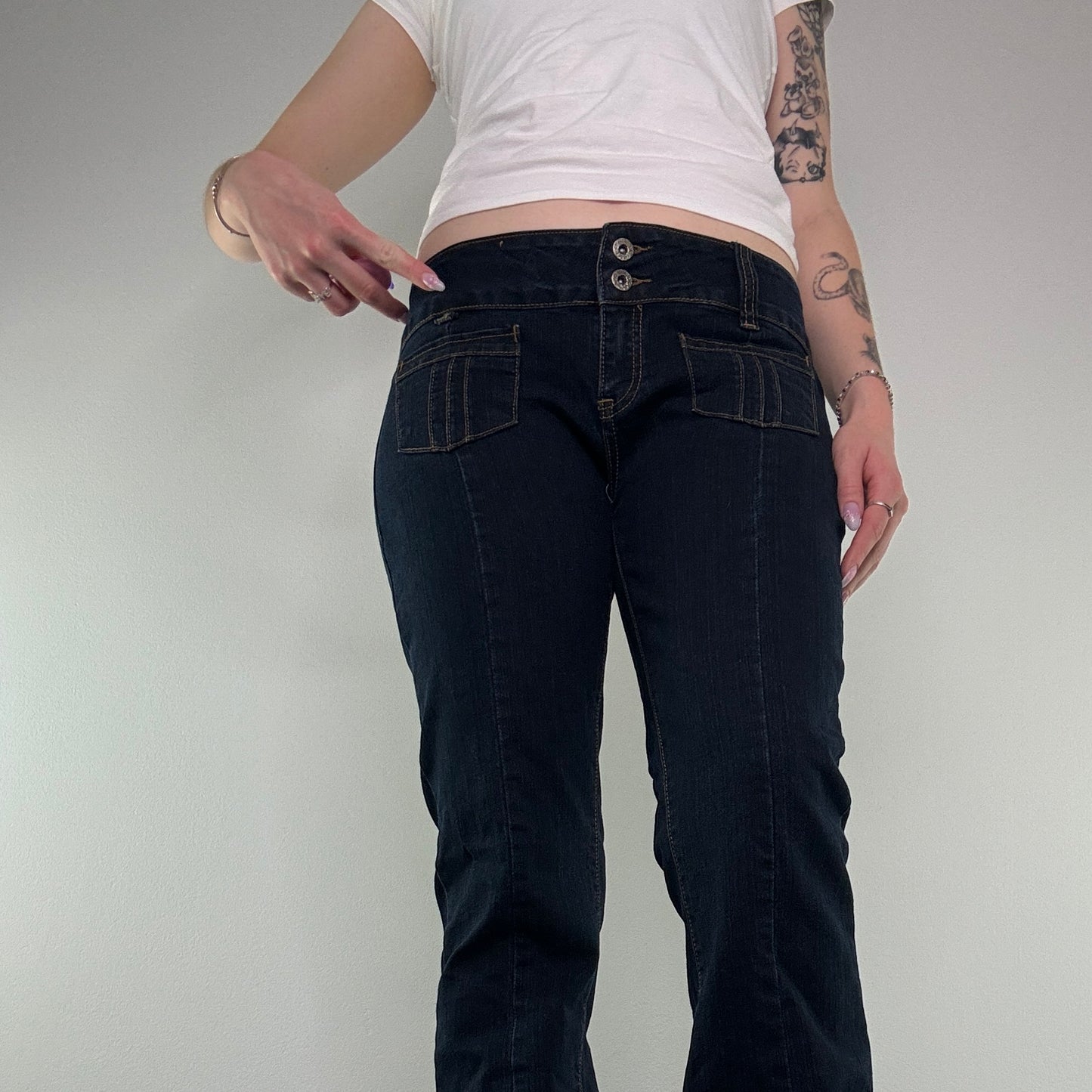 Y2K vintage low rise dark denim flared jeans