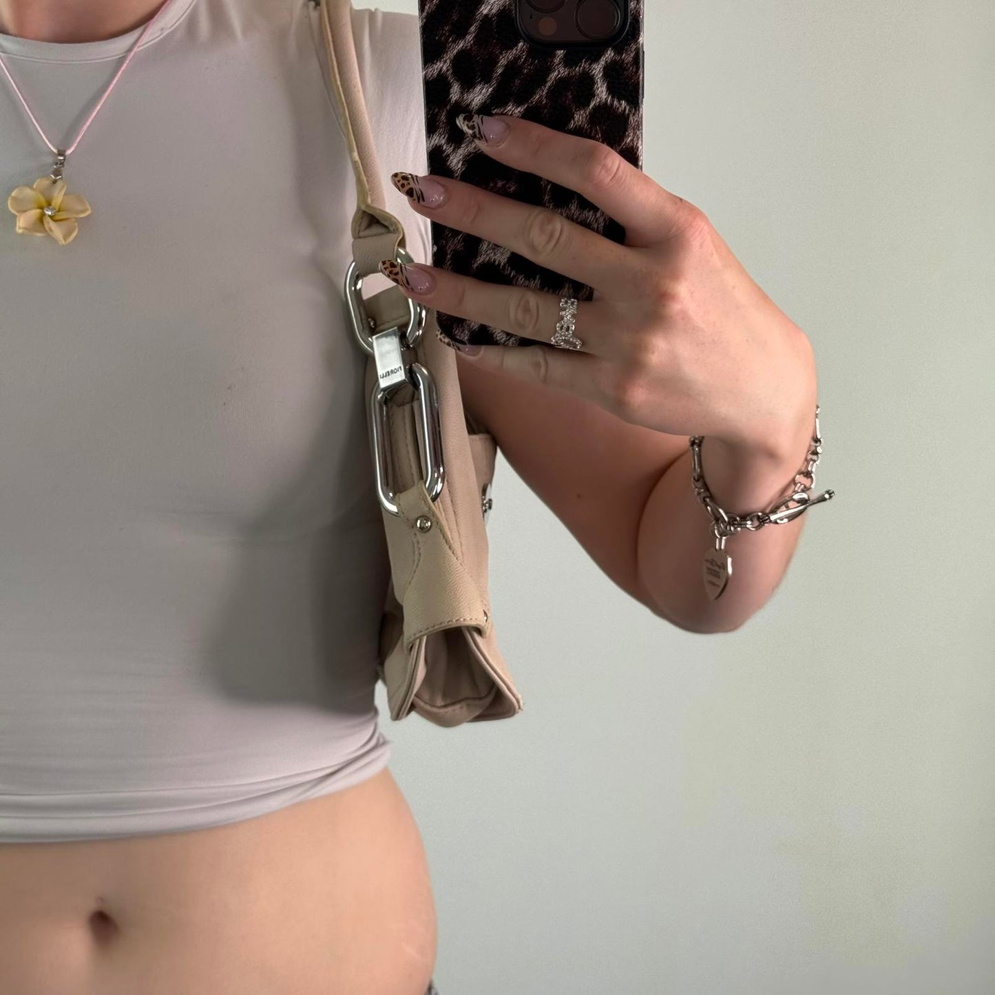 Y2K vintage Fiorelli faux leather mini shoulder bag buckle studded cream silver